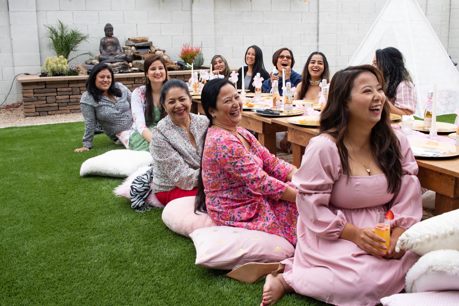 Outdoor celebration, friends gathered