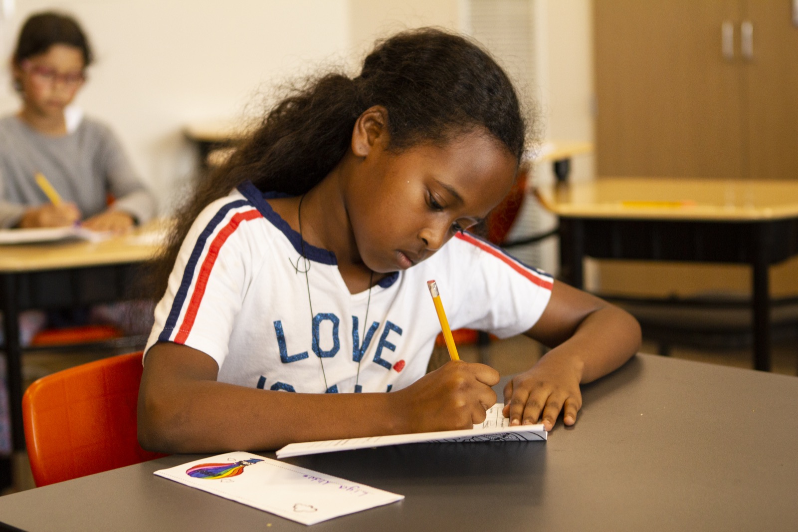 Classroom portrait, student writing